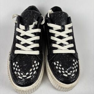 T.U.K Platform Sneakers, Black and White with Speckles on Black, Skule and Bone